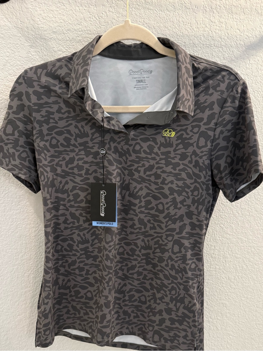 Women's Charcoal Animal Print Button-Down Polo